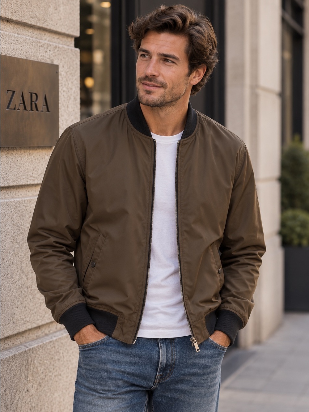 Zara Man Army Green bomber jacket